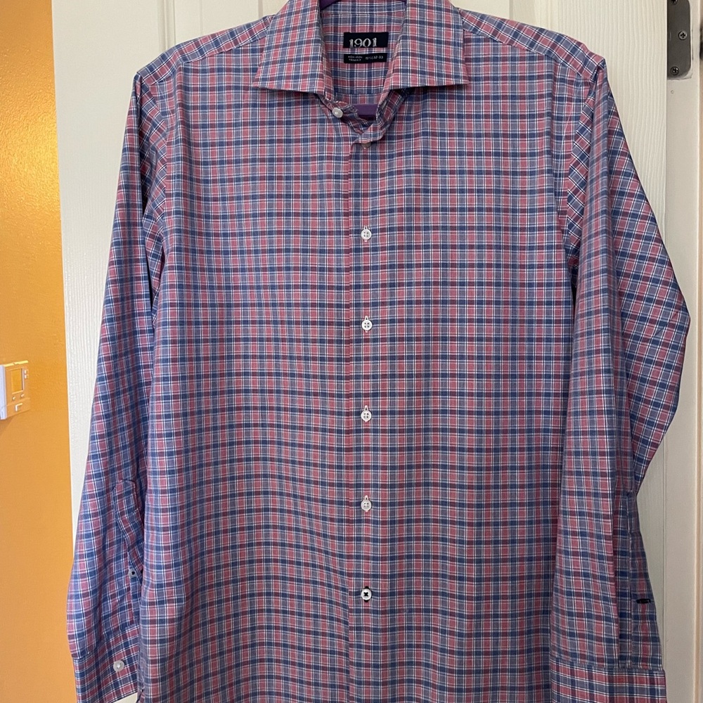1901 Blue and Pink Plaid Dress Shirt